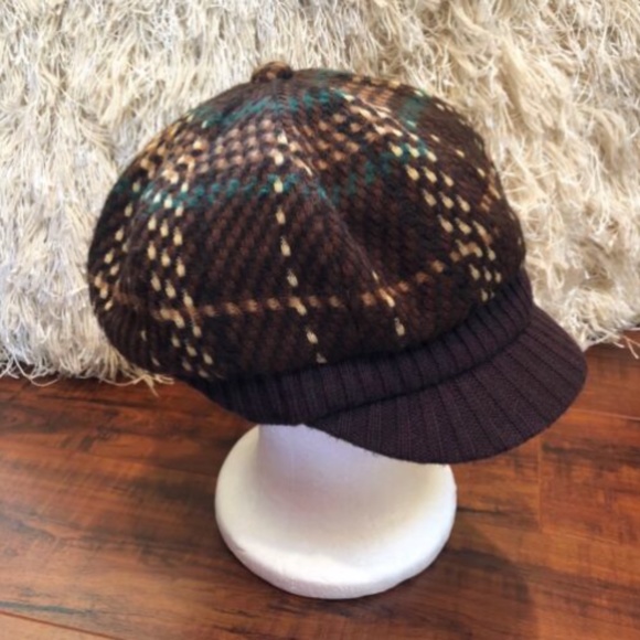 Vintage Brown Plaid Newsboy Cabbie Hat